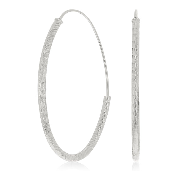 Italian 14k White Gold Diamond Cut J-Hoop Oval Hoop Earrings 1.5