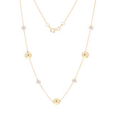 Italian 14k Yellow & White Gold Bead Station Chain Necklace 16" 8mm 3.1 grams