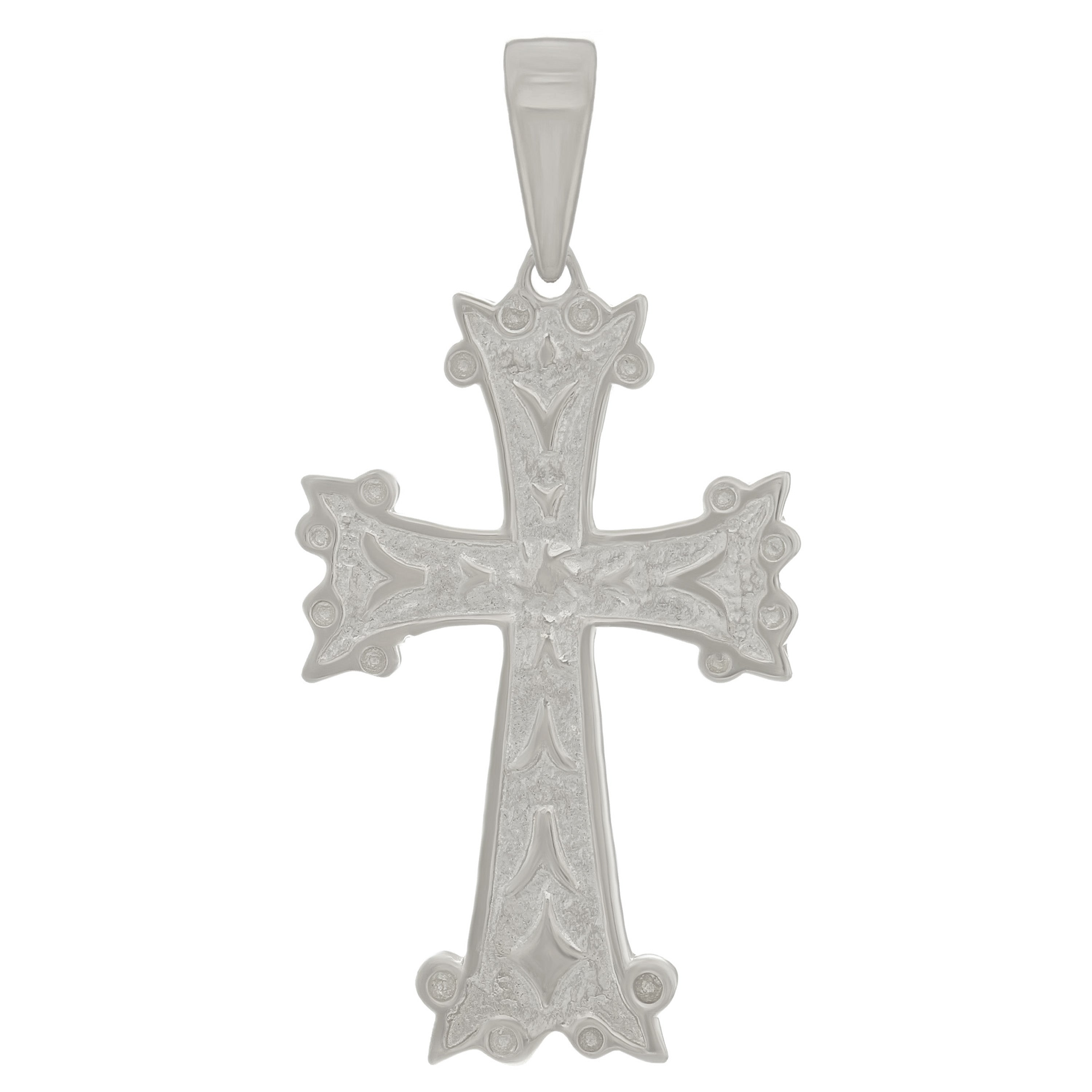 14k White Gold Khachkar Armenian Cross Charm Pendant 4.6 grams - White