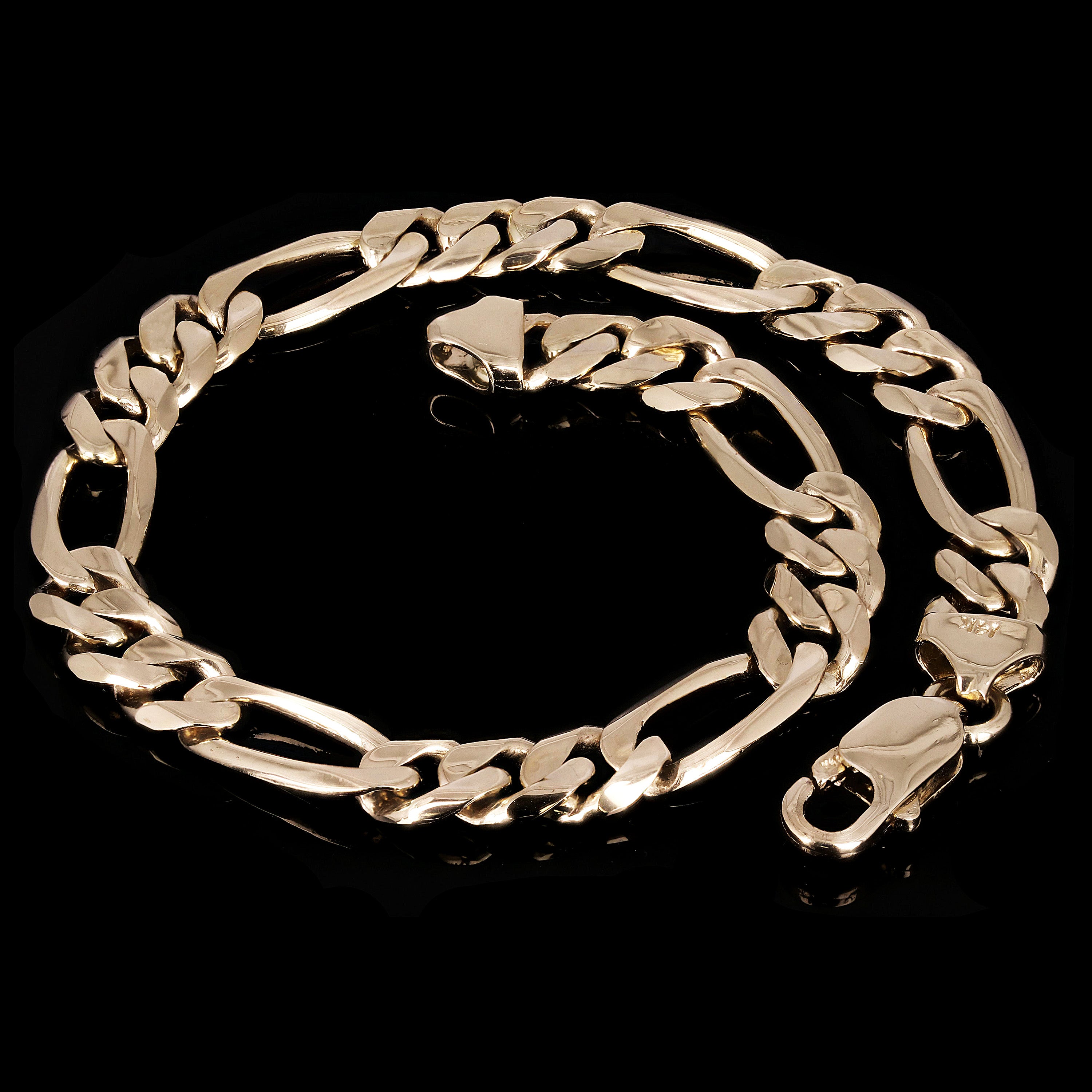 Men's 14k Yellow Gold Figaro Chain Bracelet 7" 7.75mm 18.2 grams - 7"