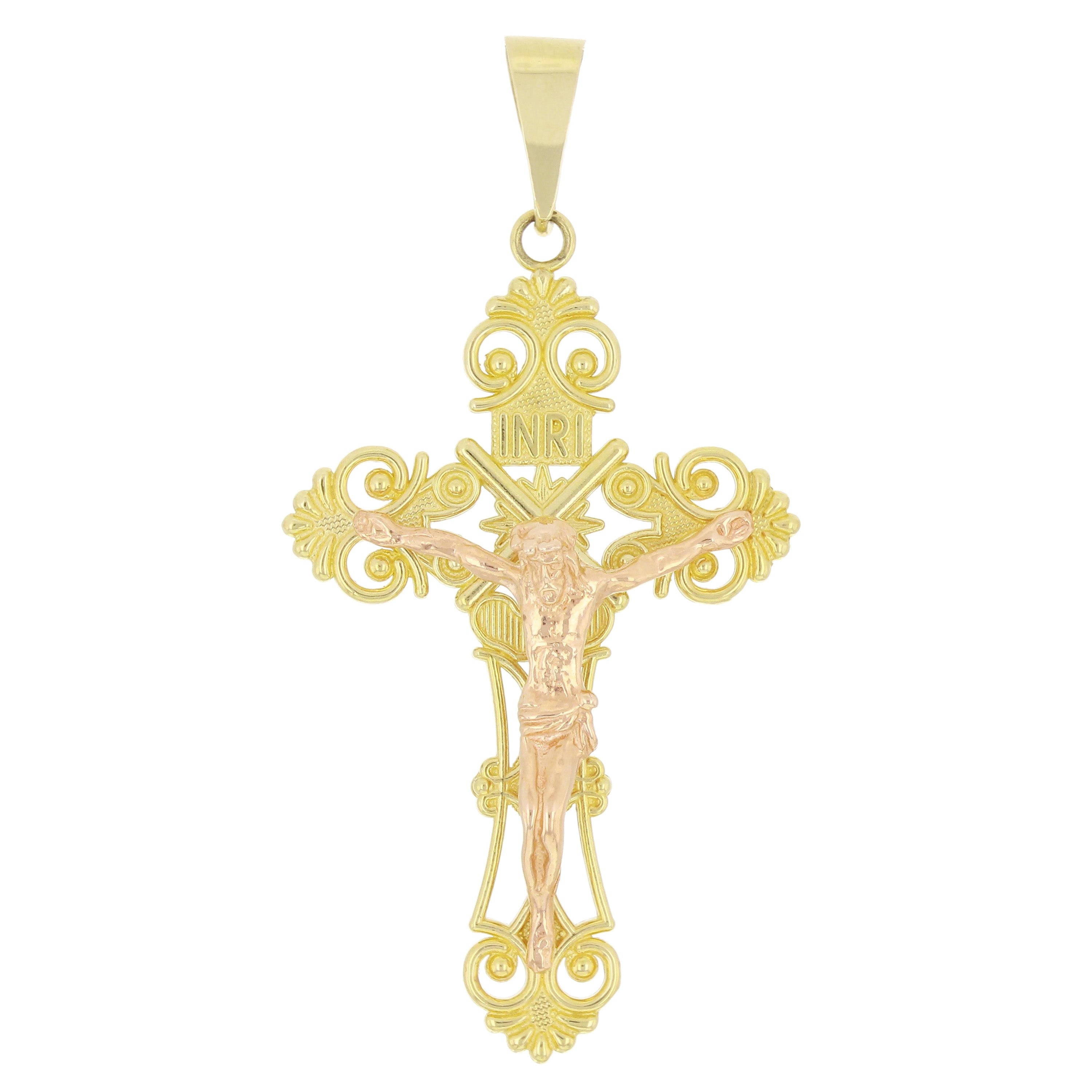 14k Two Tone Gold Jesus Christ Crucifix Cross Charm Pendant Small - Small