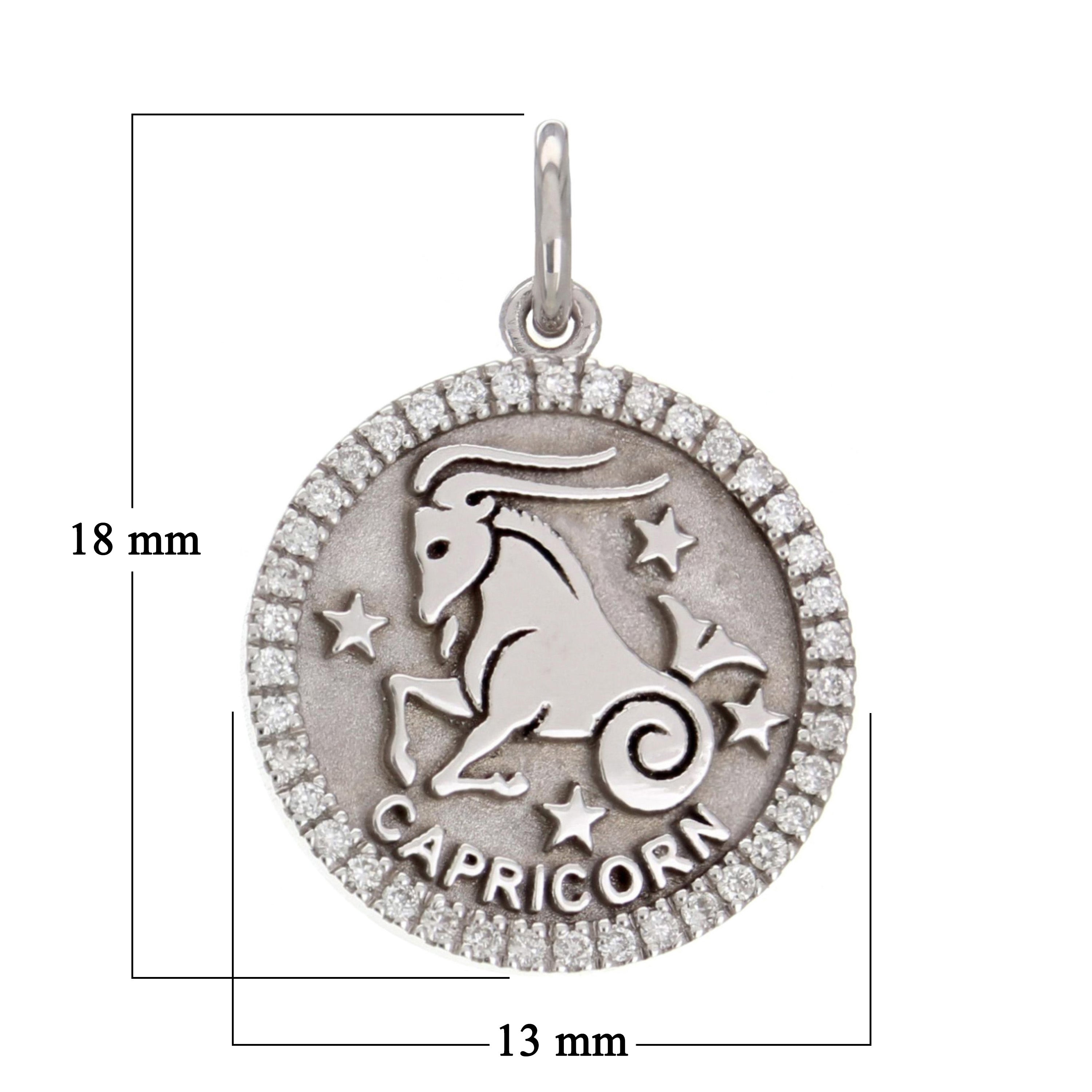 14k White Gold  Diamond Zodiac Sign Capricorn Pendant - Capricorn,White