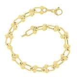 Italian 14k Yellow Gold Textured U Shape Hardwear Link Bracelet 7.5" 8mm 8.6gram