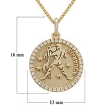 14k Yellow Gold Diamond Zodiac Sign Aquarius Pendant Necklace 18" - Aquarius,Yellow