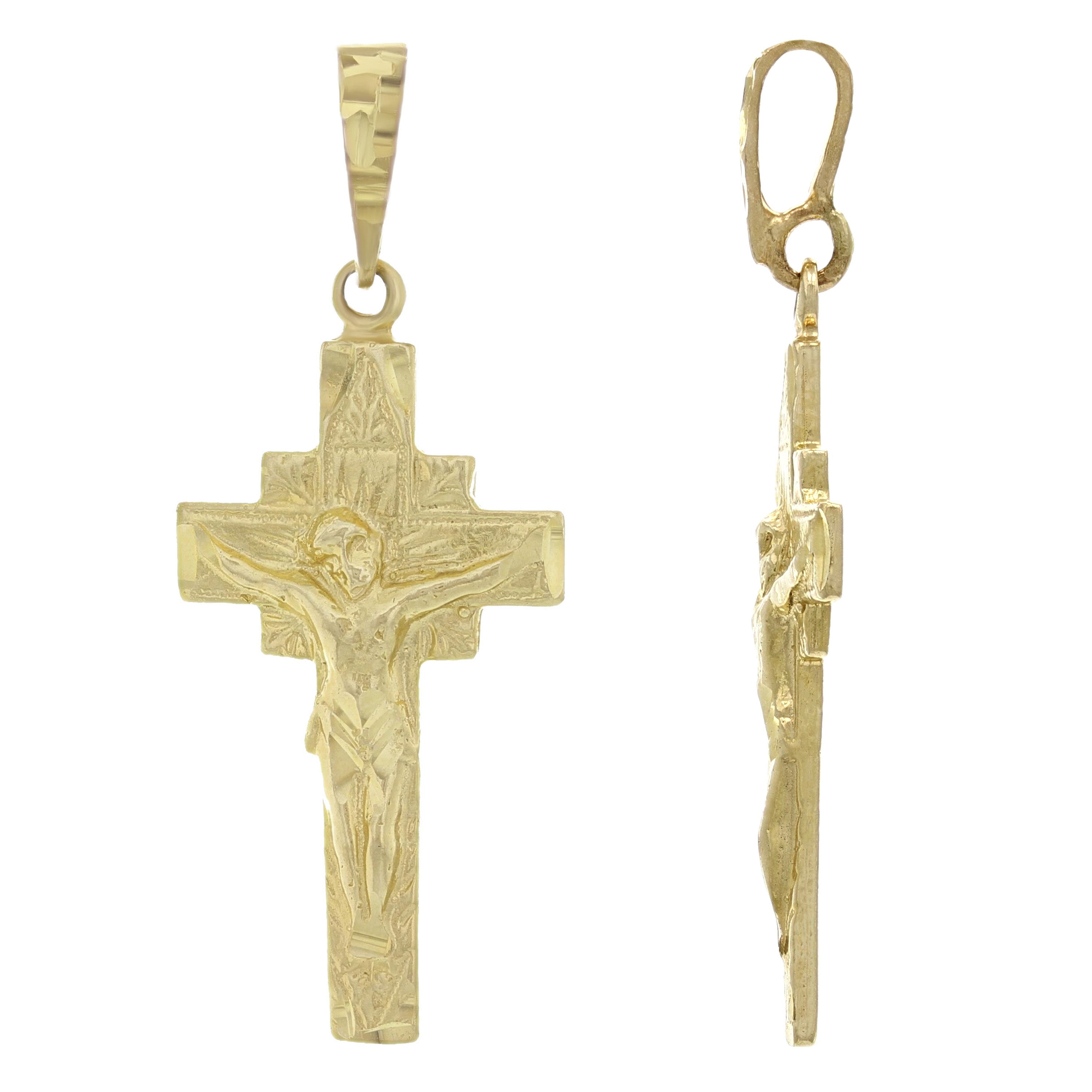 14k Yellow Gold Jesus Crucifix Religious Cross Charm Pendant 1.5" 2.6 grams - Yellow