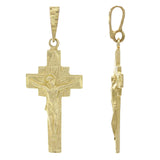 14k Yellow Gold Jesus Crucifix Religious Cross Charm Pendant 1.5" 2.6 grams - Yellow