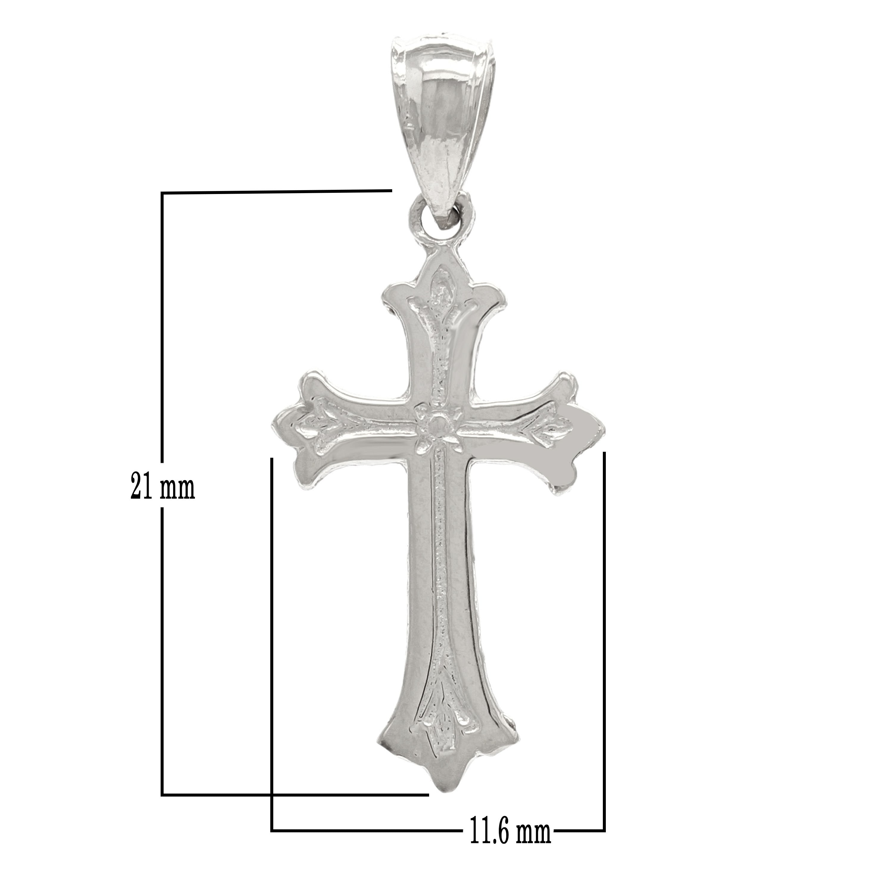 14k White Gold Christian Cross Religious Charm Pendant 1" 1.3 grams - White