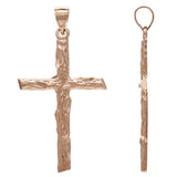 14k Rose Gold Religious Wood Bark Tree Trunk Cross Charm Pendant 2.6 grams - Rose