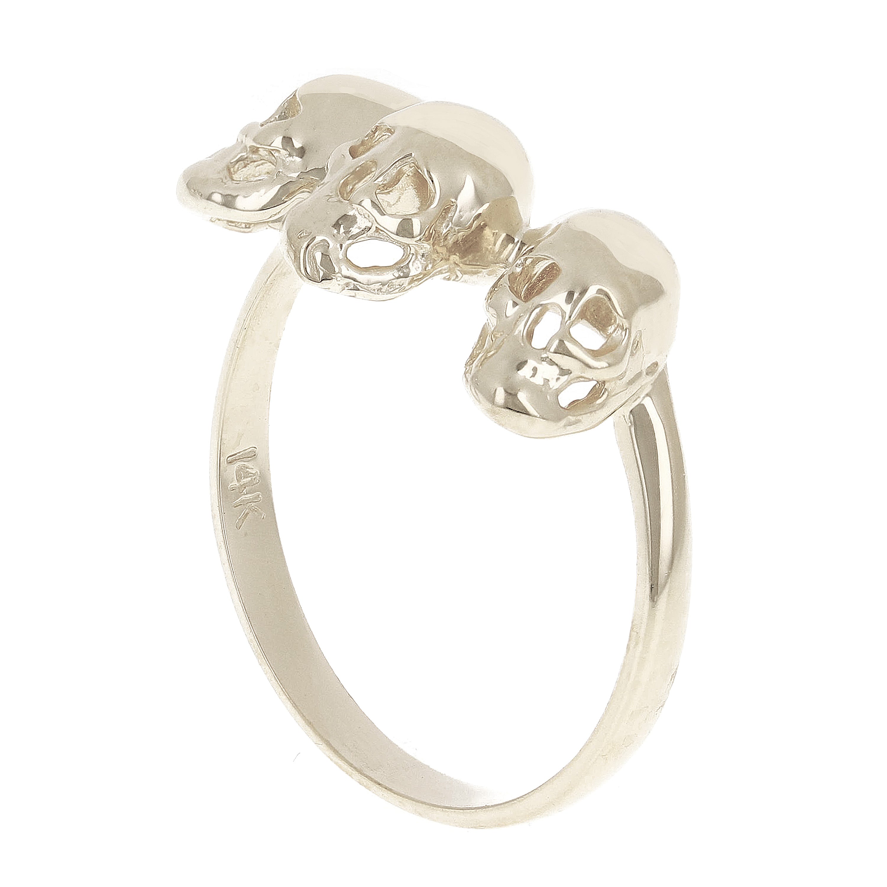14k White Gold Triple Hamlet Skull Ring Size 13 - White,Ring Size 13