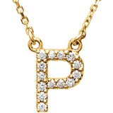 14k Yellow Gold Diamond Initial Letter P Alphabet Rolo Pendant Necklace 18" - Letter P,Yellow