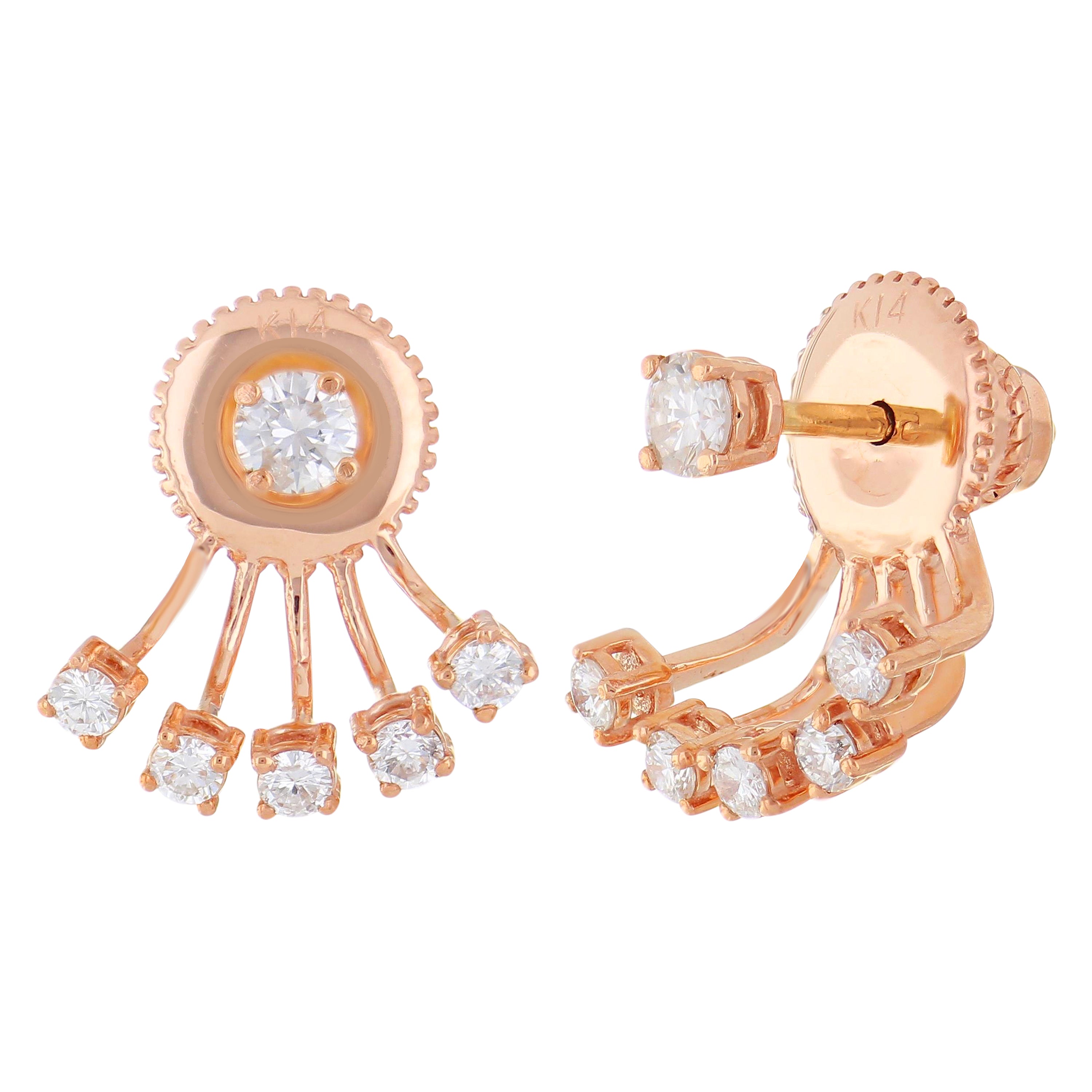 14k Rose Gold 0.55ctw Diamond Ear Starburst Ear Jackets