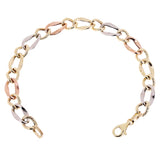 Italian 14k Tri Color Gold Hollow Twisted Oval Link  Bracelet 7.5" 8mm 5.8 grams