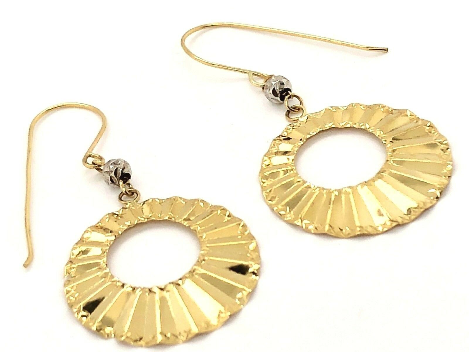 14k Two Tone Gold Hollow Round Shell Drop Dangle Earrings 1.5" 1.4 grams