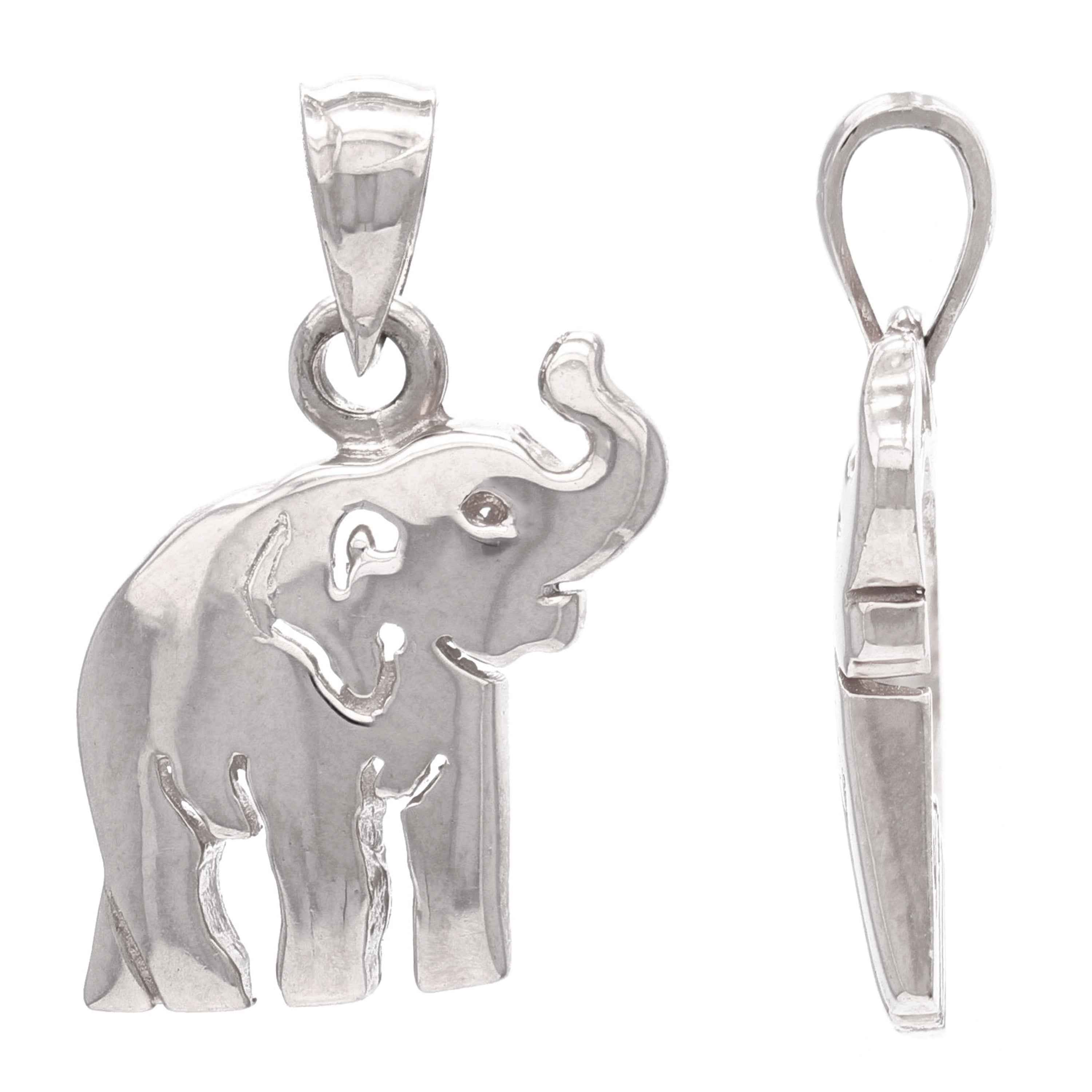 14k White Gold High Polish Good Luck Charm 3D Elephant Pendant 2.4 grams - White