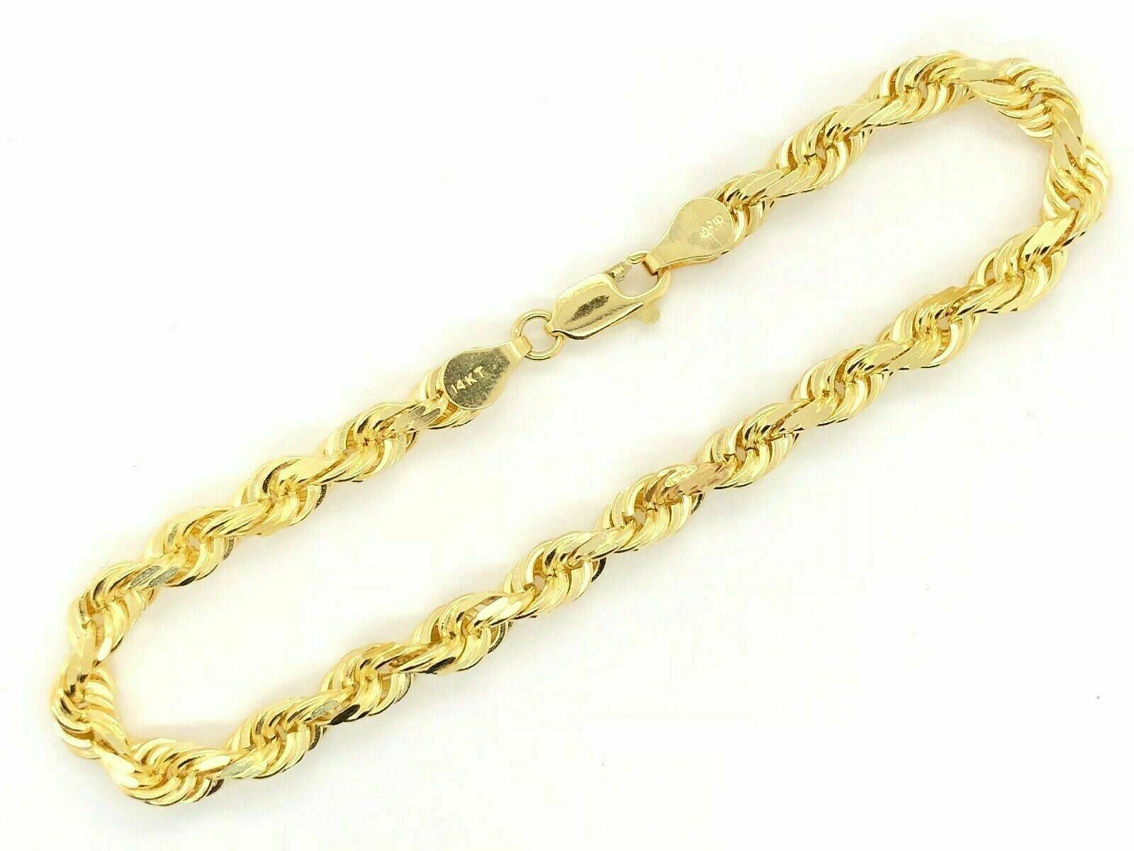 14k Yellow Gold Diamond Cut Rope Chain Bracelet 8" 6mm - 19 grams