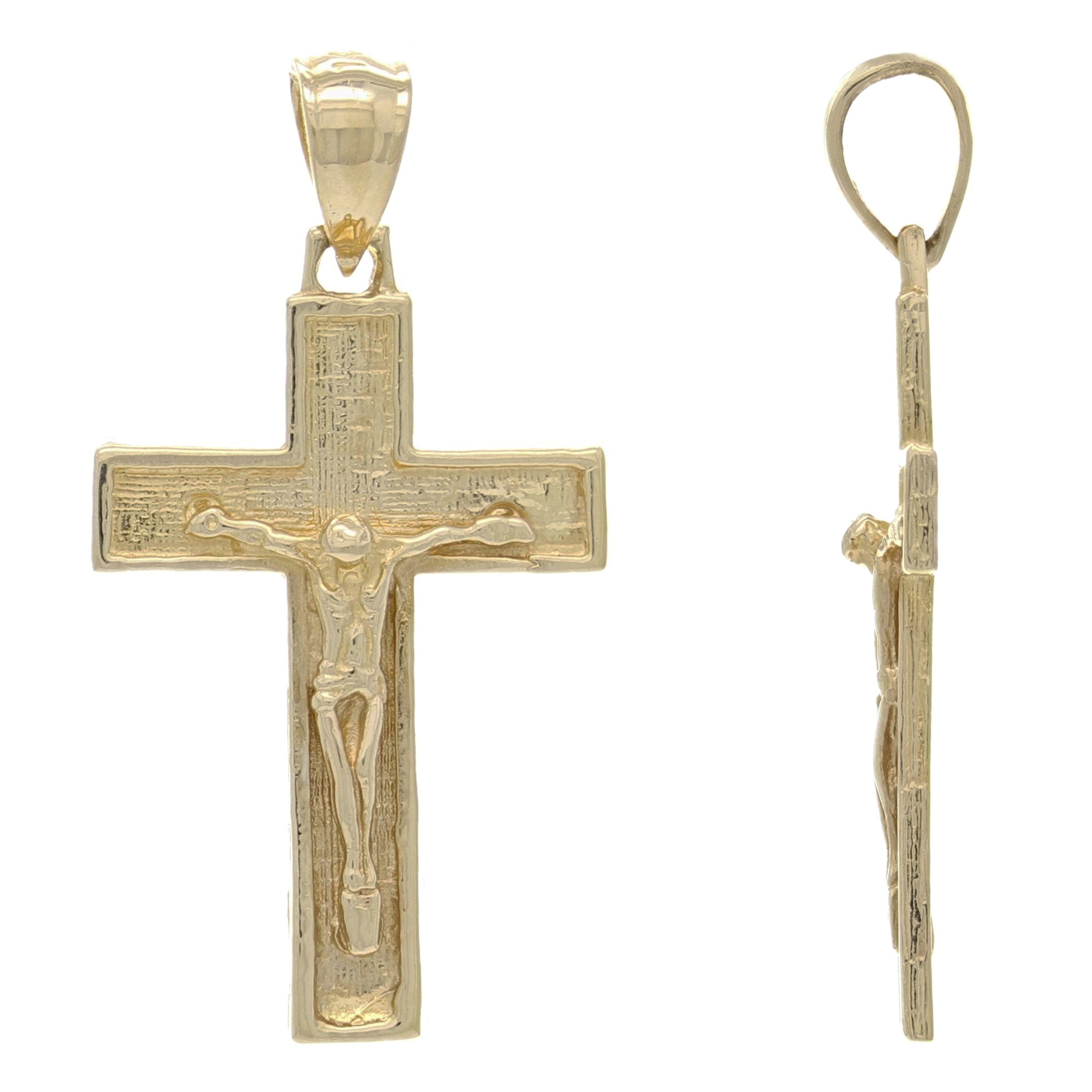 14k Yellow Gold Jesus Christ Crucifix Cross Religious Charm Pendant 1.18" 2g - Yellow