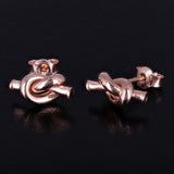 Italian 14k Rose Gold Bright Shine Pretzel Love Knot Tubular Stud Earrings - Rose,Small