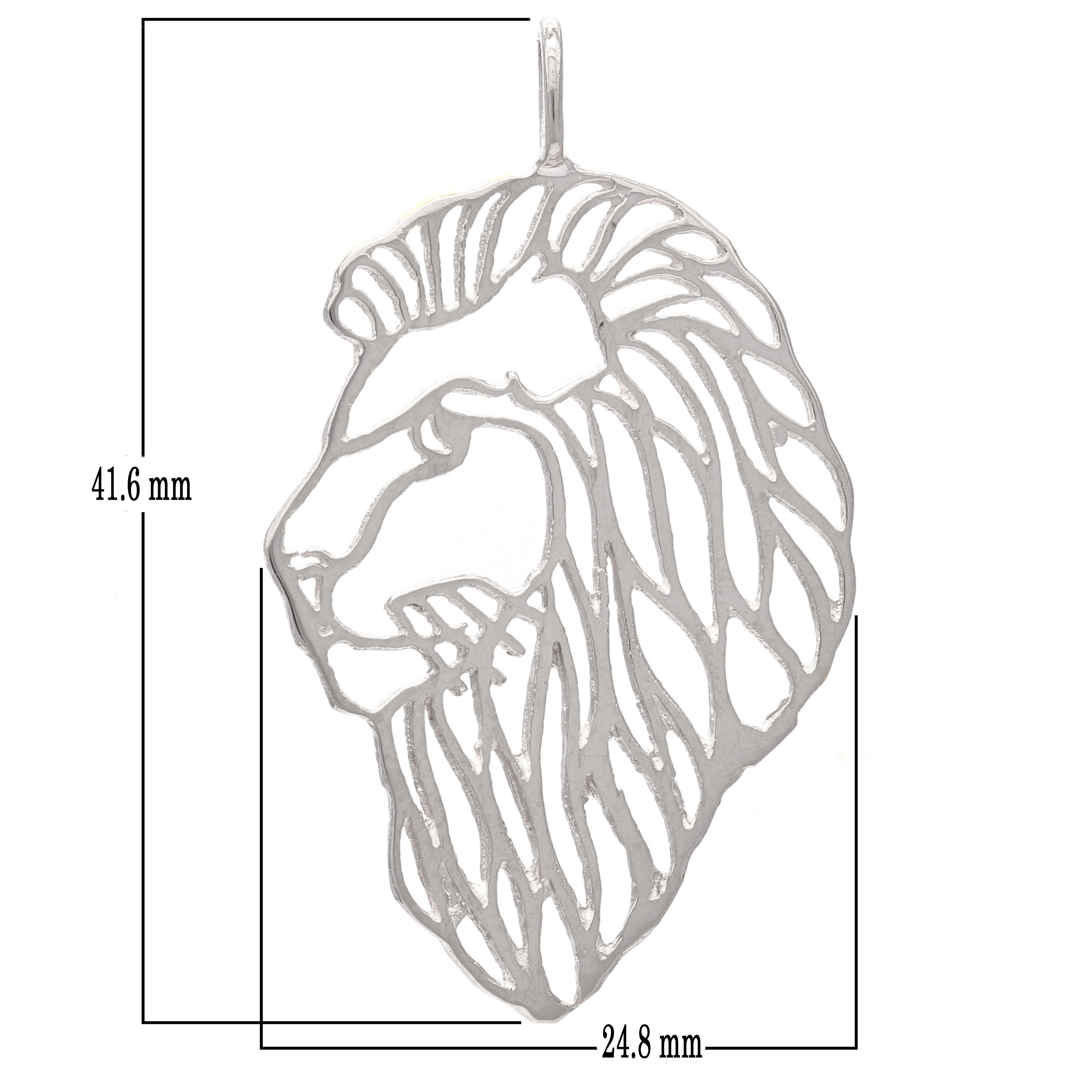 14k White Gold Lion Head Lion Face Charm Pendant 1.65" 3 grams - White