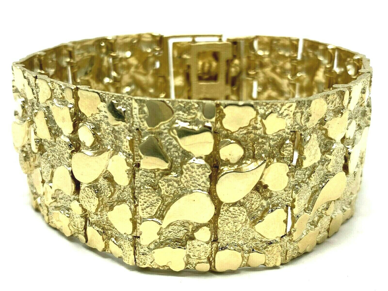 Men's 14k Yellow Gold Solid Nugget Bracelet Link 7.5"- 8" 31mm 97 grams