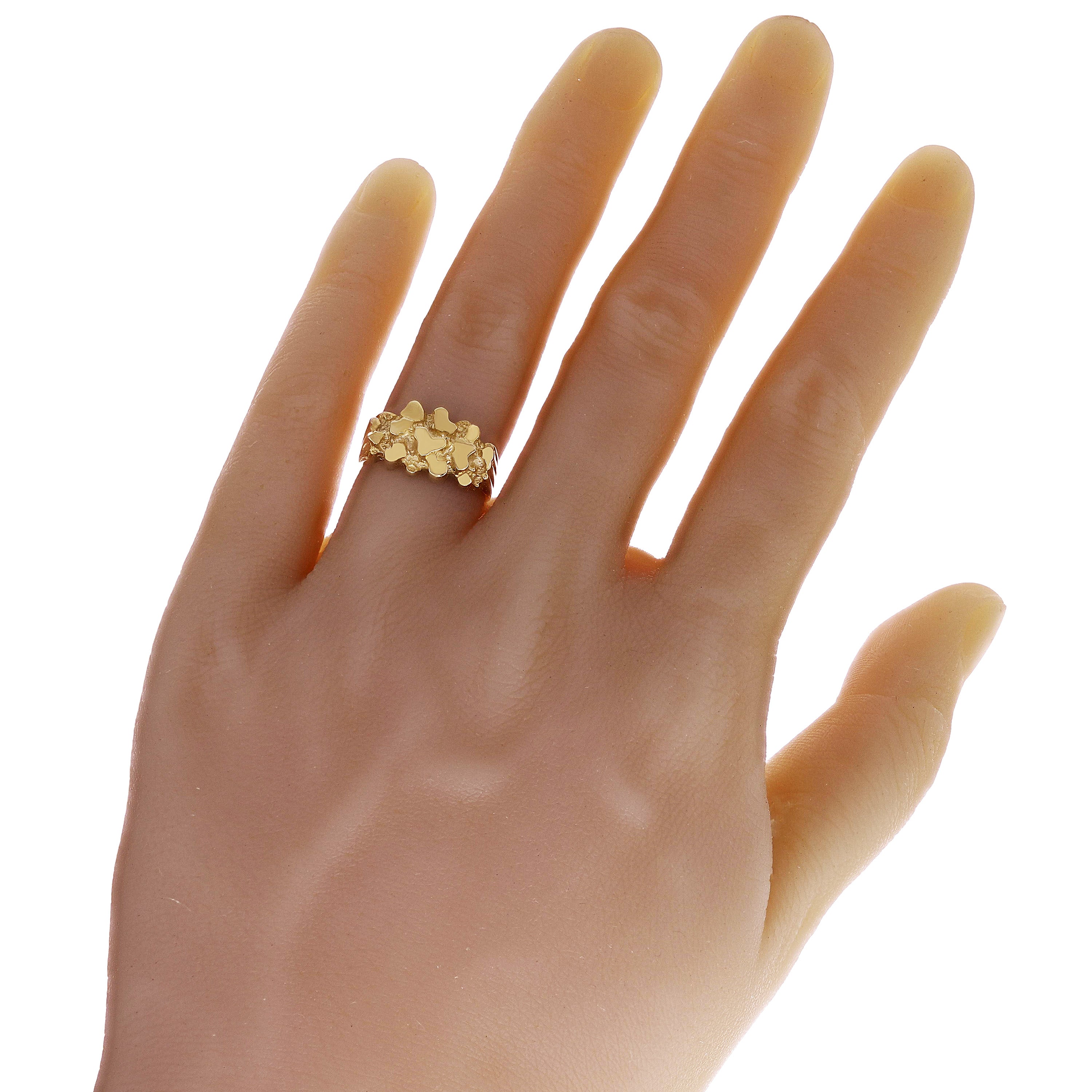 14k Yellow Gold Nugget Style Ring Band 11mm Size 7 - Ring Size 7