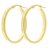 Italian 14k Yellow Gold Roman Numerals Oval Hoop Earrings 1.2" 4mm 2.7 grams