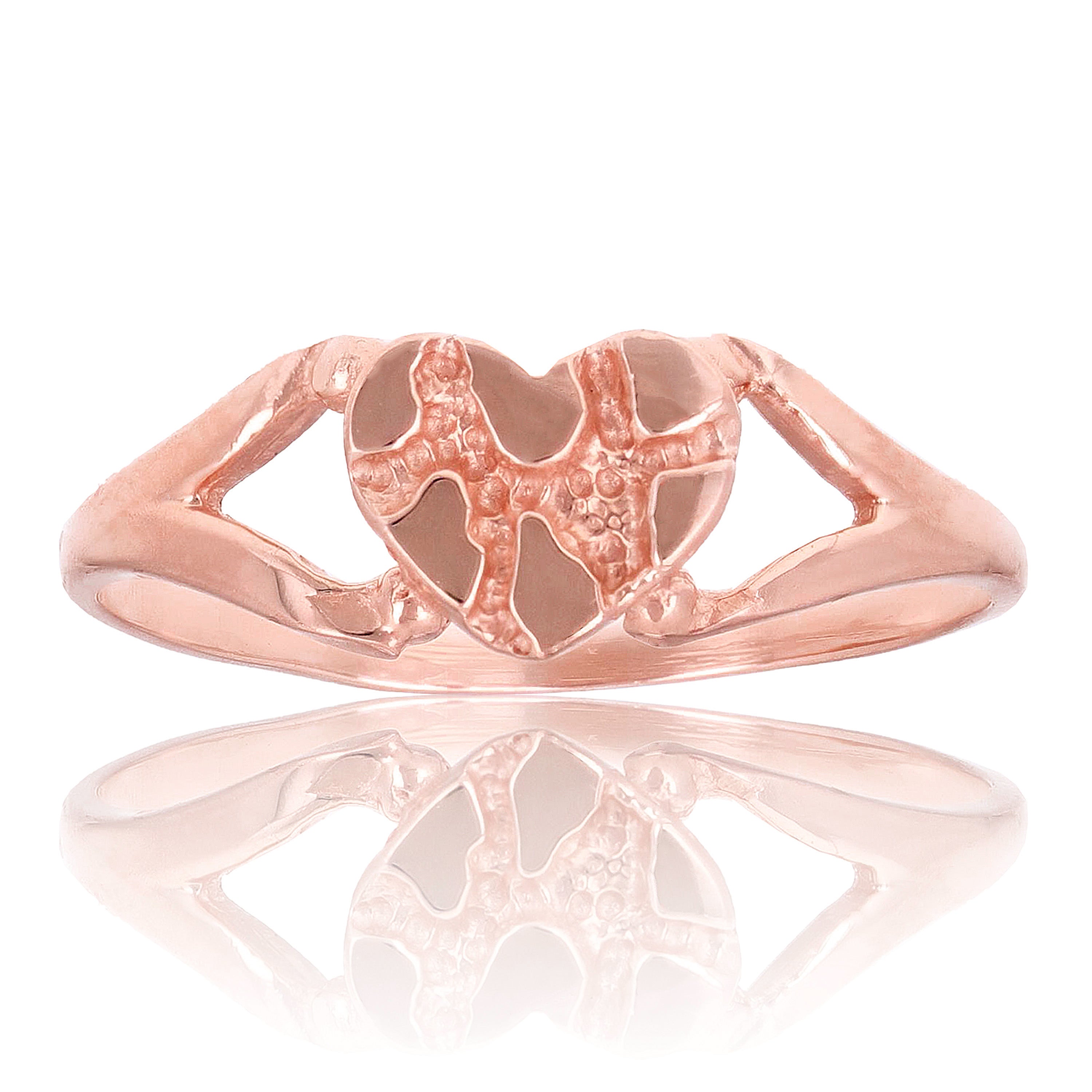 14k Rose Gold Nugget Heart Ring Band Sizes 5.5-10 - Ring Size 5.5