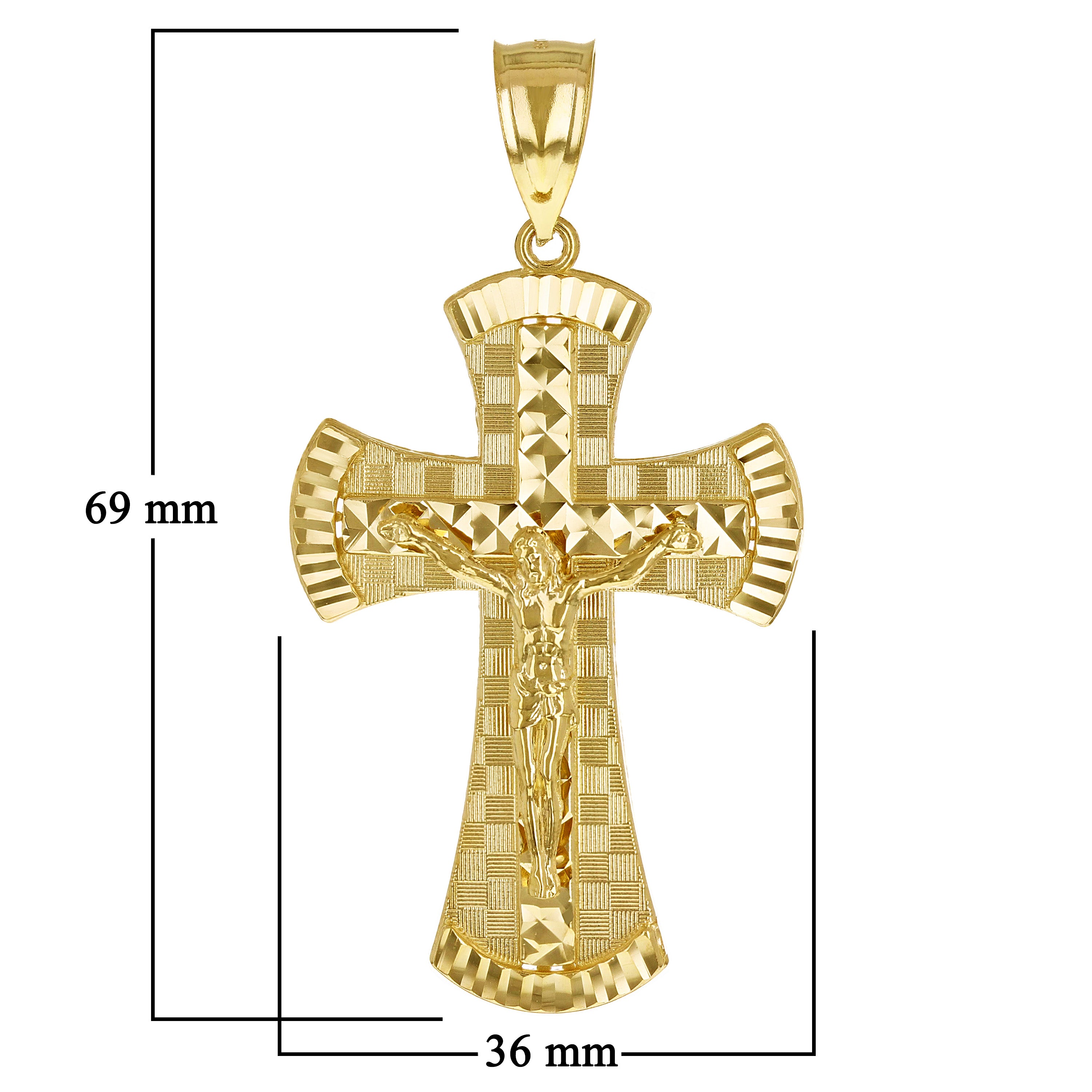 14k Yellow Gold 3D Diamond Cut Jesus Christ Crucifix Cross Pendant 2.7" 12.3gram
