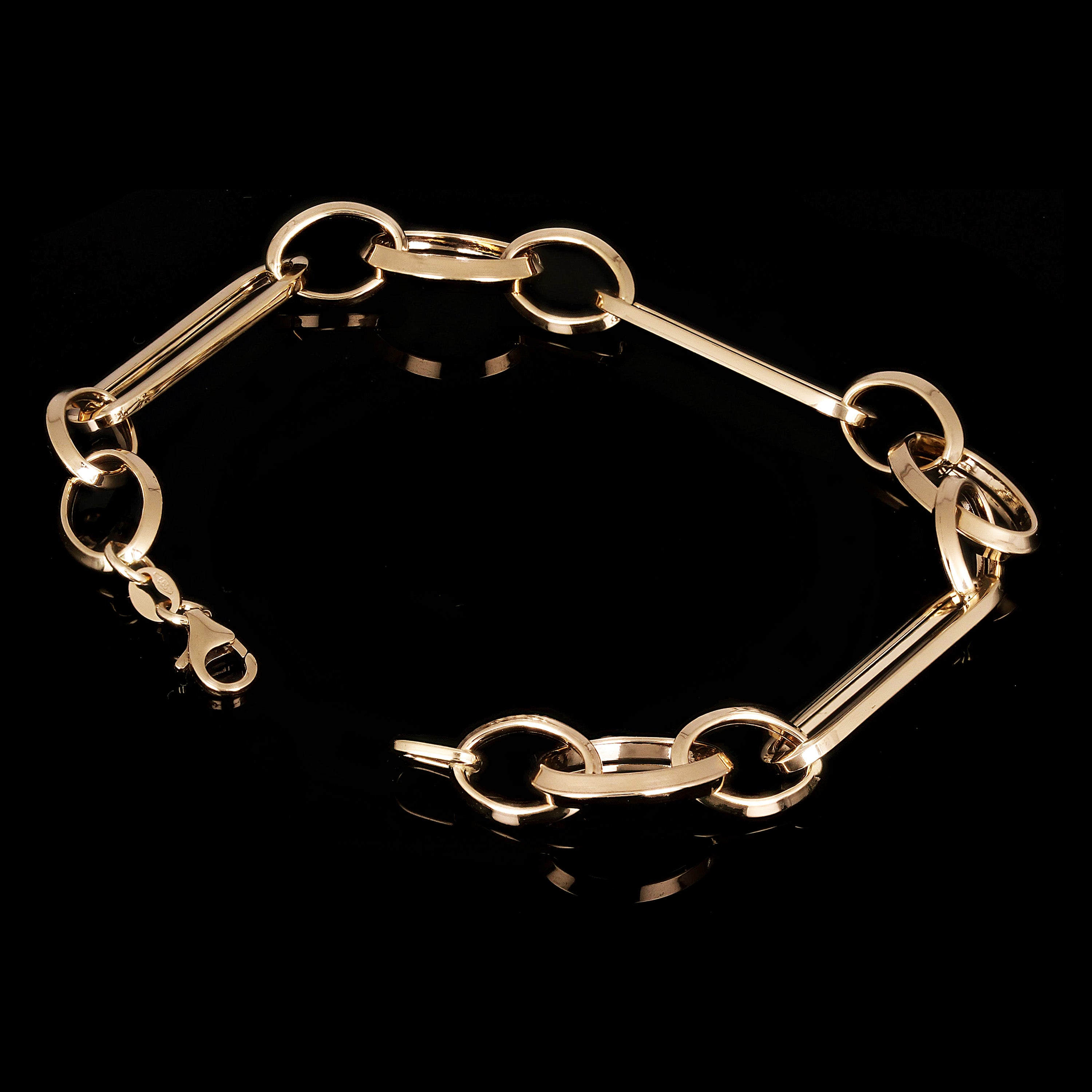 Italian 14k Yellow Gold Hollow Oval & Paper Clip Chain Bracelet 7.75" 4.5 grams