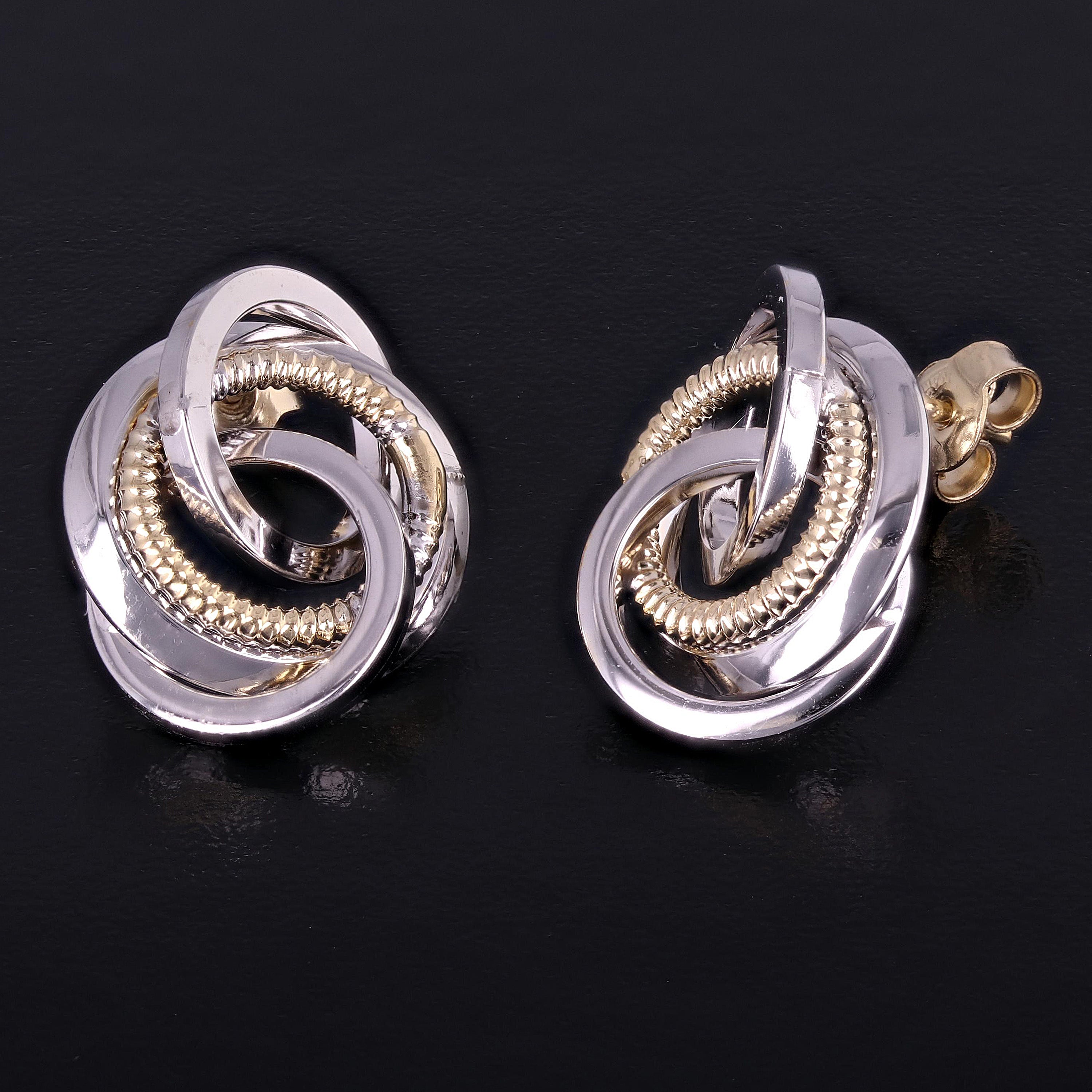 Italian 14k Yellow & White Gold Rope Multiple Eternity Love Knot Stud Earrings - Multiple Eternity Love Knot
