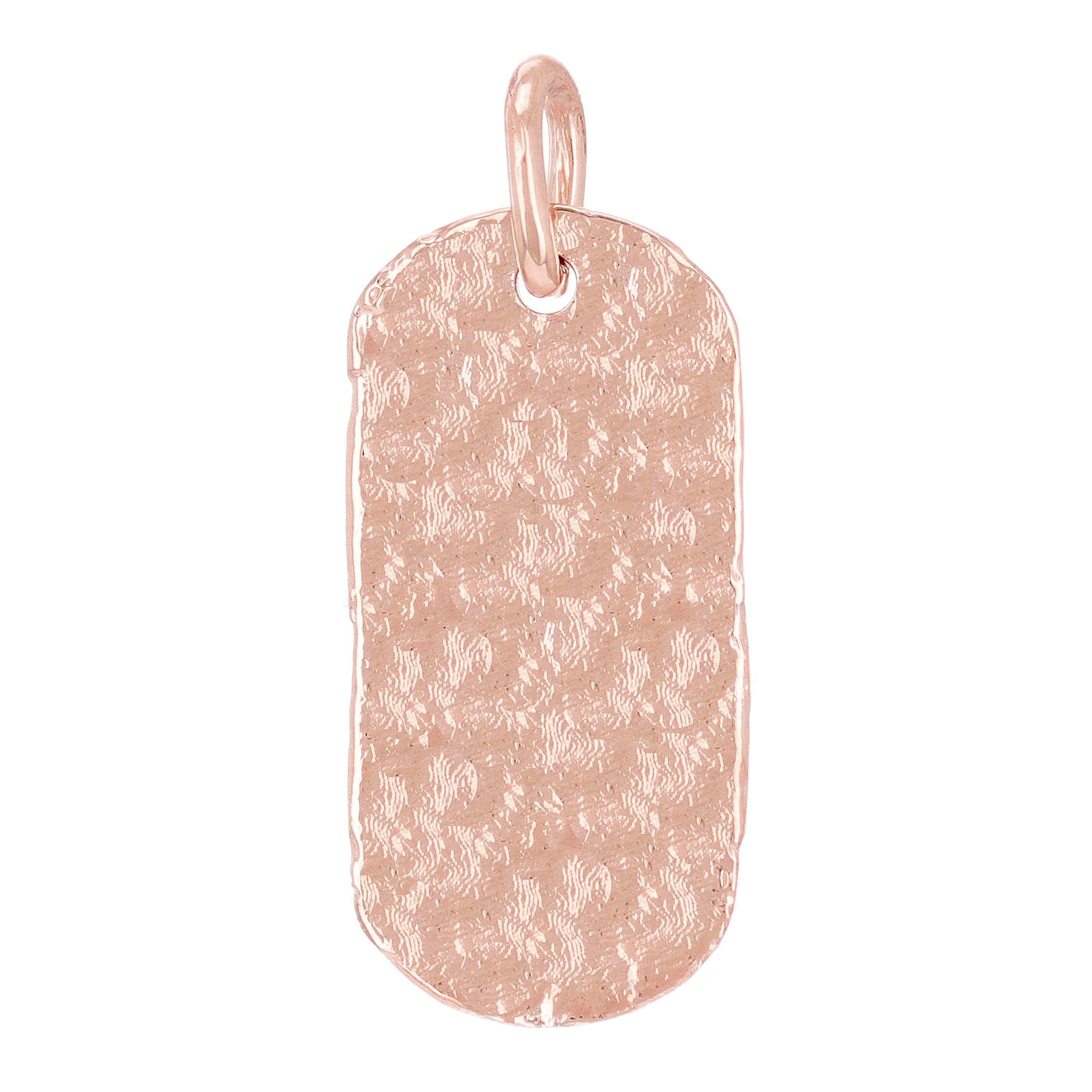 14k Rose Gold Solid Hammered Finish Dog Tag Charm Pendant 1.6" 7.5 grams - Rose