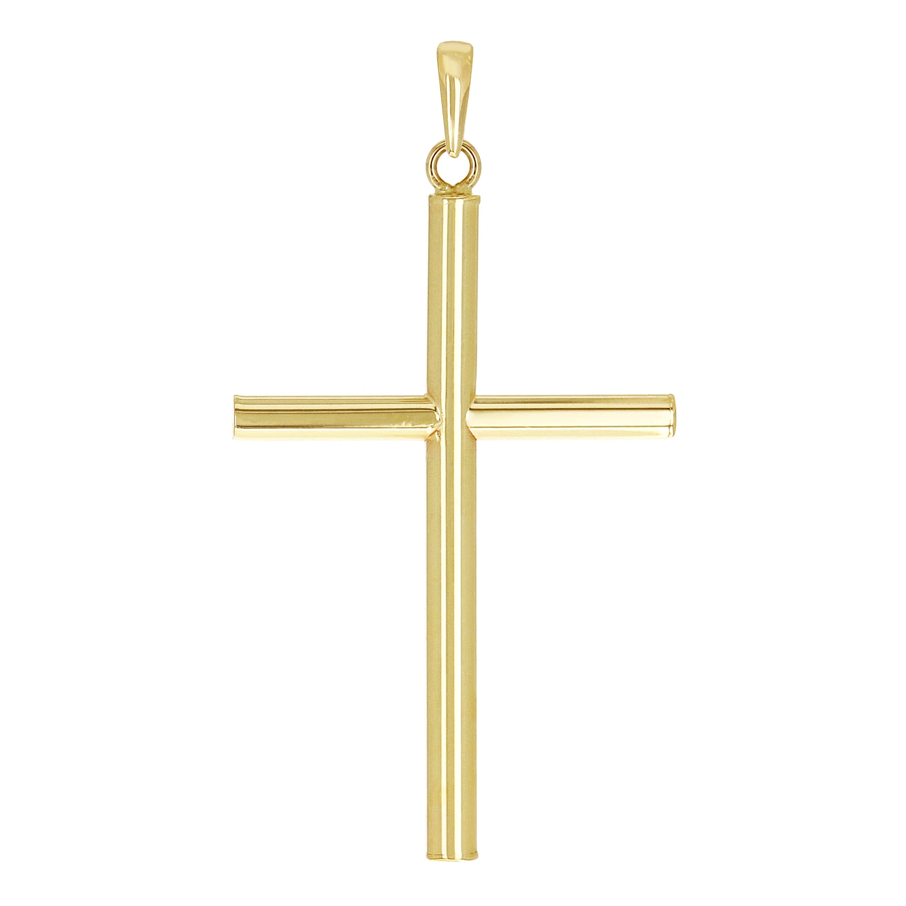 Italian 14k Yellow Gold Hollow High Polish Plain Cross Charm Pendant 1.5" 0.9g