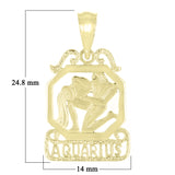 14k Yellow Gold Diamond Zodiac Sign Aquarius Pendant - Aquarius,Yellow