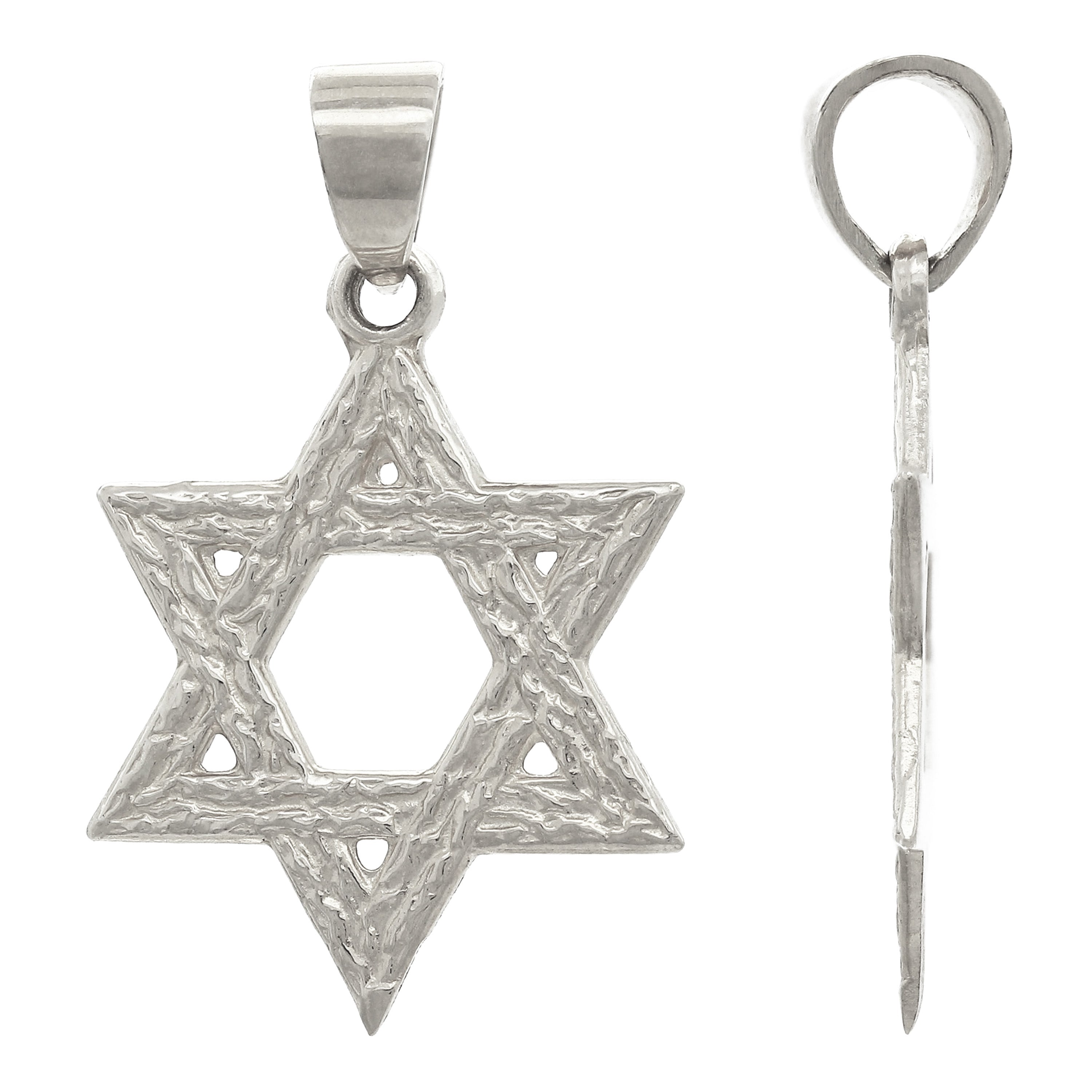 14k White Gold Solid Diamond Cut Jewish Star of David Charm Pendant 1.3 grams - White