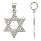 14k White Gold Solid Diamond Cut Jewish Star of David Charm Pendant 1.3 grams - White
