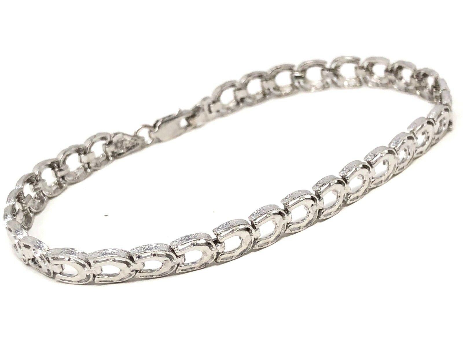 Women's Solid 14k White Gold Horse Shoe Link Bracelet 8" 6.3mm 9.5 grams
