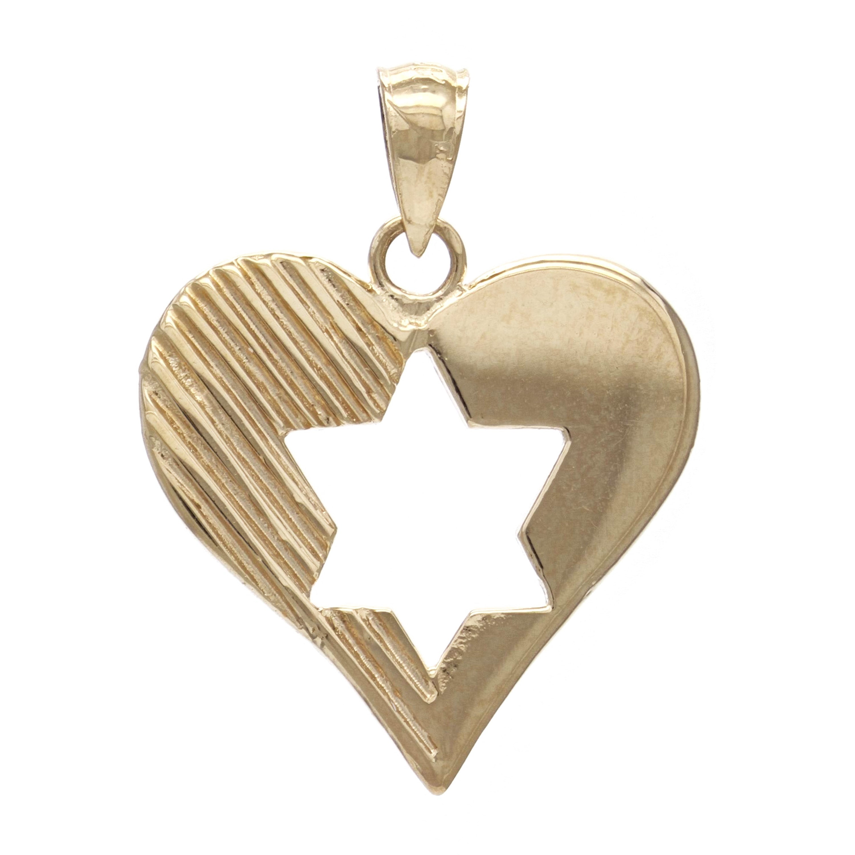 14k Yellow Gold Jewish Star of David Heart Charm Pendant 2.5grams - Yellow