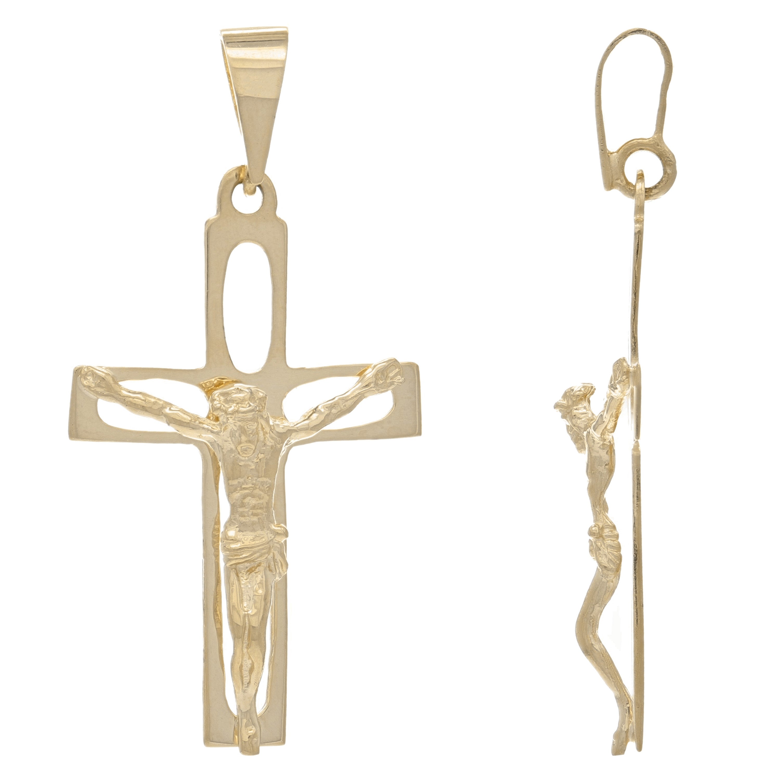 14k Yellow Gold Crucifix Cross Religious Jesus Christ Charm Pendant 1.8" 2.8gram - Yellow