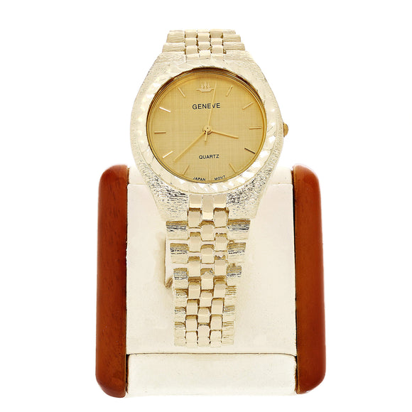 10k Yellow Gold Link Geneve Diamond Wrist Watch 8.5