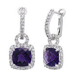 925 Sterling Silver Amethyst Cushion-Shaped Halo Sapphire Convertible Drop Earrings
