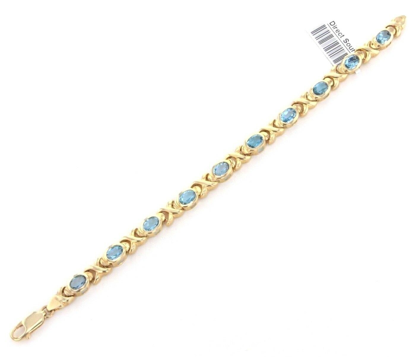 14k Yellow Gold Blue Topaz X Criss Cross Bracelet 7.25" 6.7mm 14.5 grams