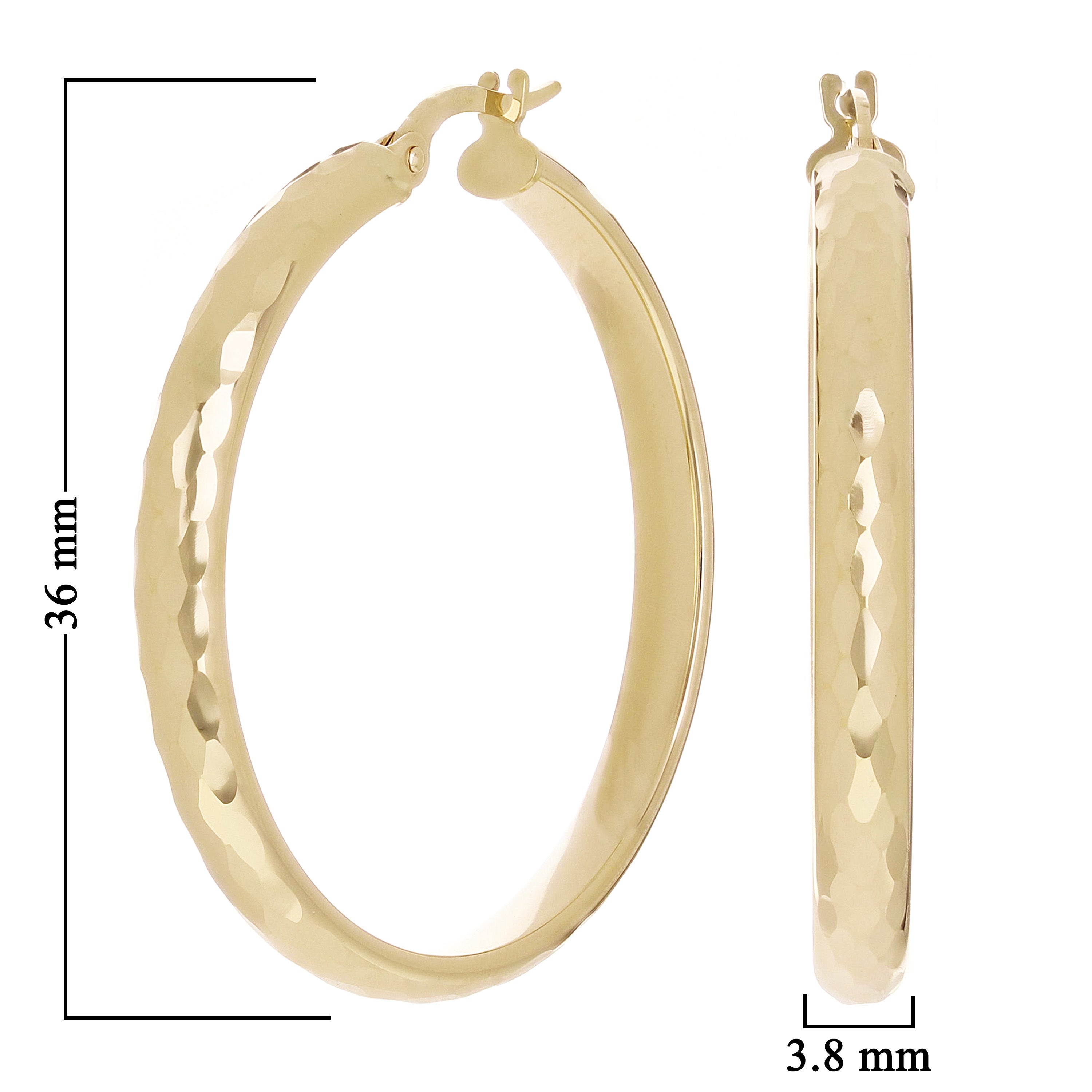 Italian 14k Yellow Gold Hollow Diamond Cut Hoop Earrings 1.4" 3.8mm 3.1 grams