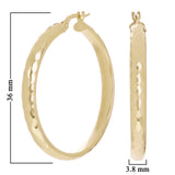 Italian 14k Yellow Gold Hollow Diamond Cut Hoop Earrings 1.4" 3.8mm 3.1 grams