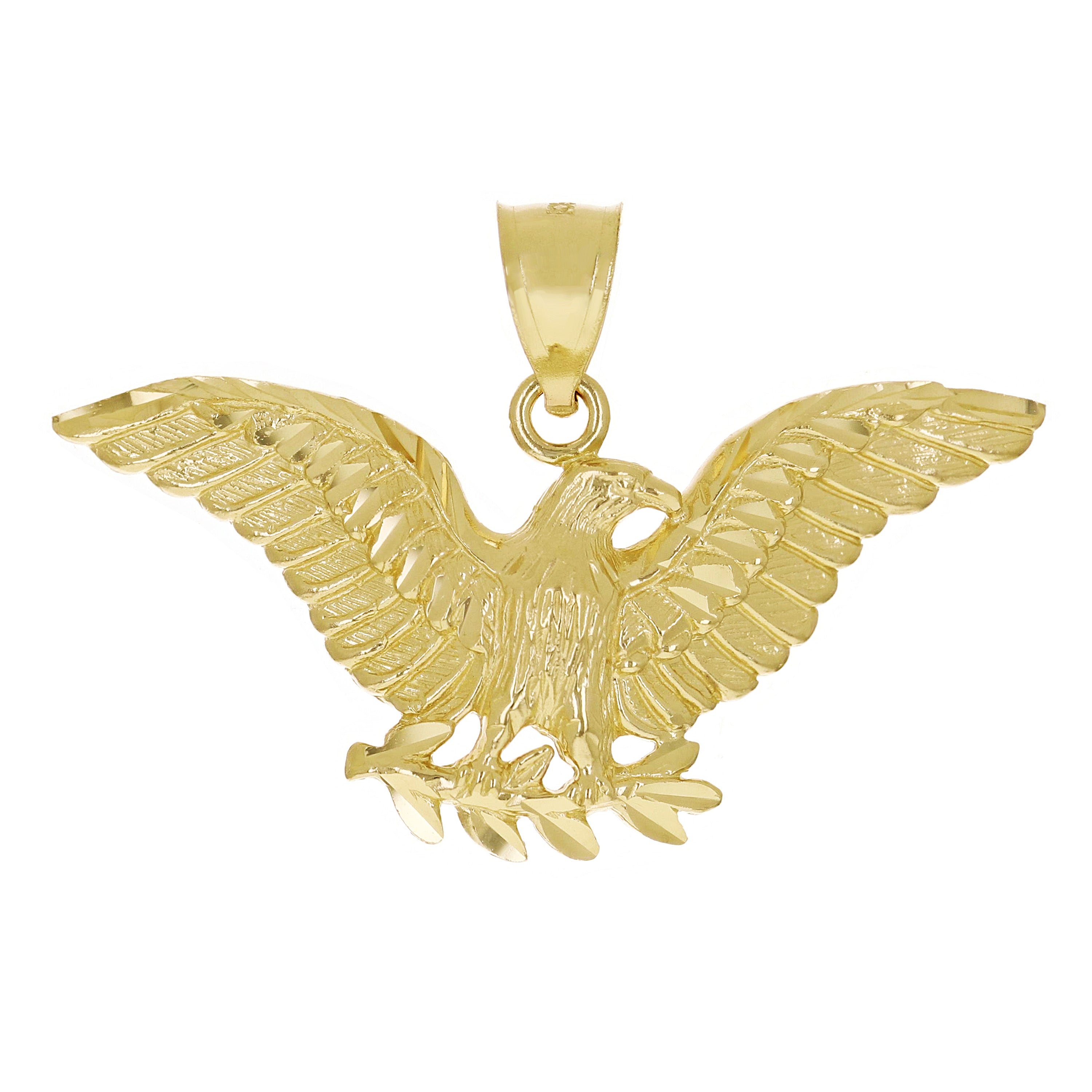 14k Yellow Gold Solid Diamond Cut Landing Eagle Pendant 1.1" 4.7 grams