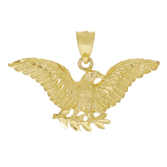 14k Yellow Gold Solid Diamond Cut Landing Eagle Pendant 1.1