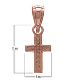 14K Yellow White or Rose Gold Small Cross Pendant Religious Charm - Rose