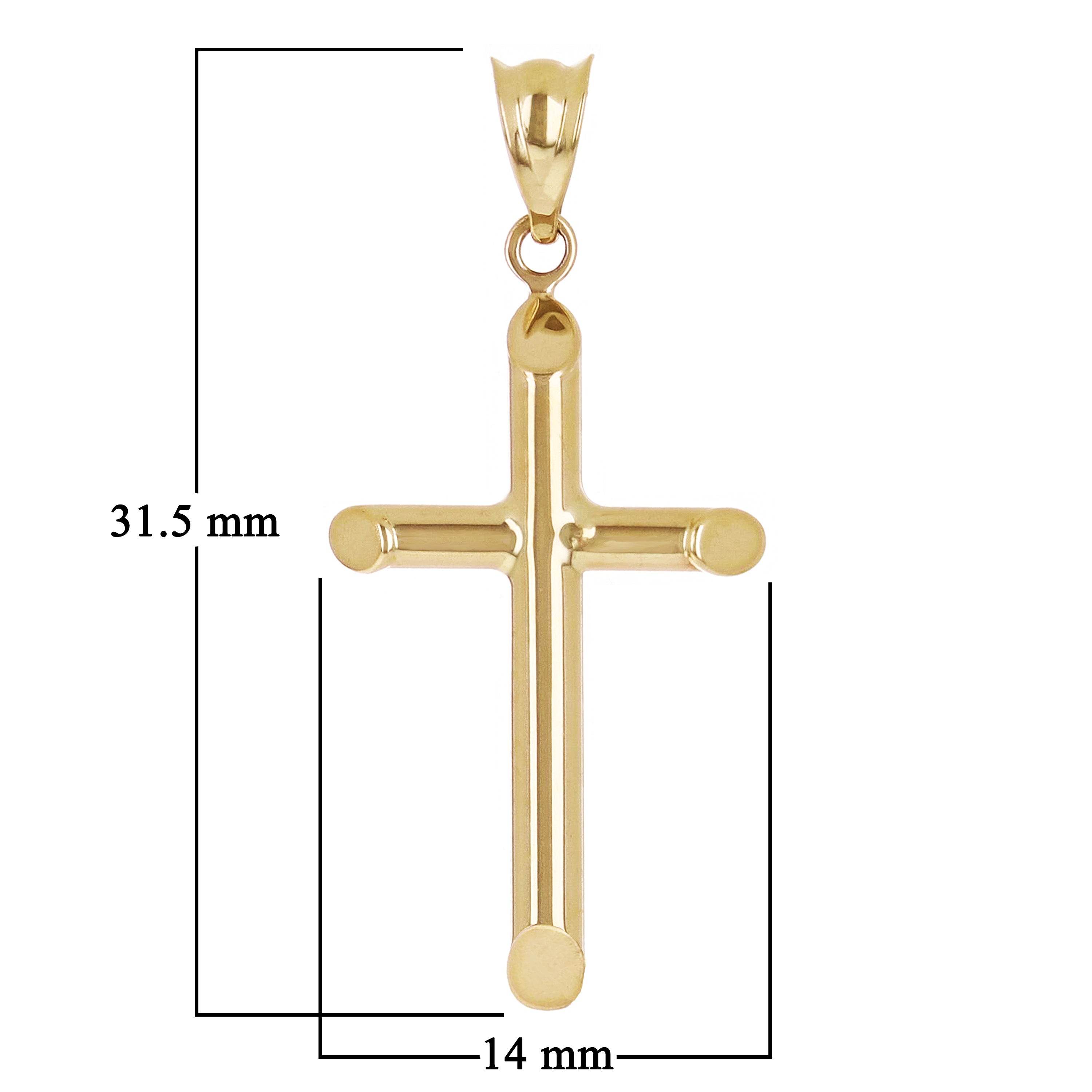 Italian 14k Yellow Gold Hollow High Polish Plain Cross Charm Pendant 1.2"