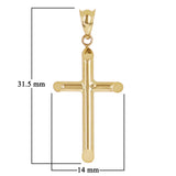 Italian 14k Yellow Gold Hollow High Polish Plain Cross Charm Pendant 1.2"