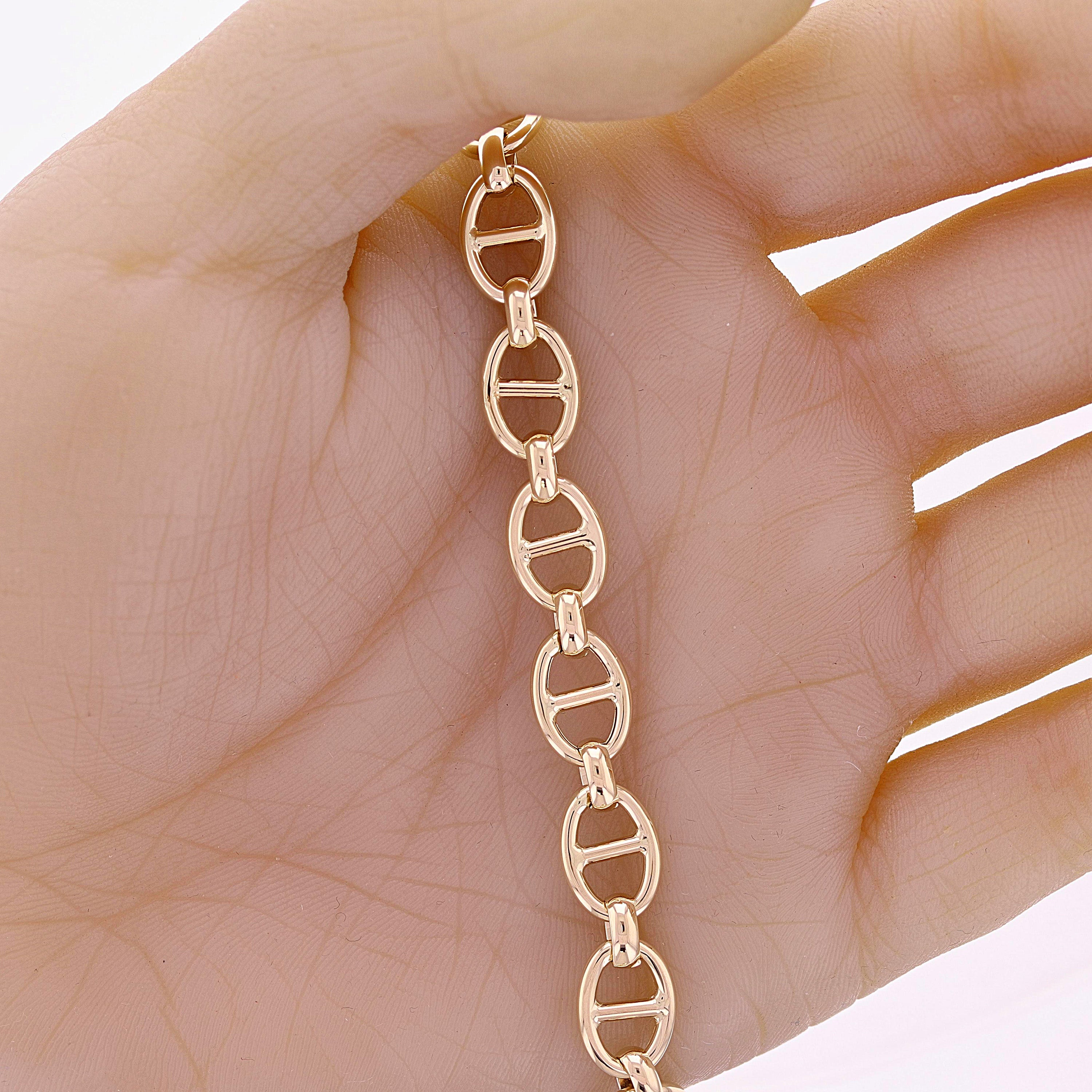 Italian 14k Yellow Gold Oval Mariner Link Chain Bracelet 7.5" 8.6mm  6.7 grams