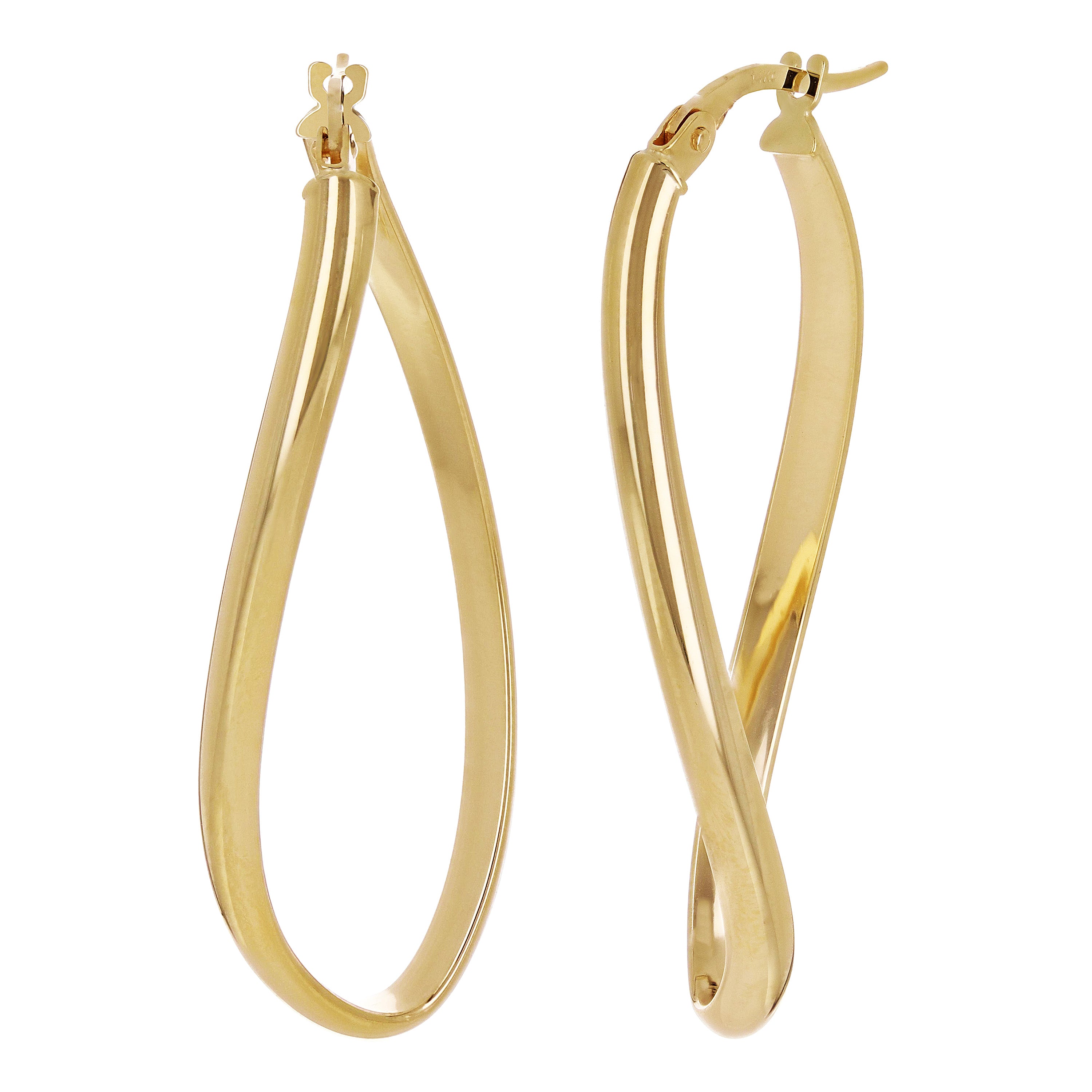 Italian 14k Yellow Gold Twisted Oval Hoop Earrings 1.7" 2 grams