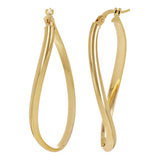 Italian 14k Yellow Gold Twisted Oval Hoop Earrings 1.7" 2 grams